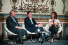 Photo of SOM's Kent Jackson and Karl Micallef in discussion with the event's chair, Dorianne Cachia