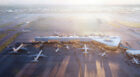 Aerial view of Satellite One, connected to Concourse C and able to accommodate both international and domestic operations with flexible gating for a wide range of aircraft types and sizes, including one A380 super-jumbo gate.