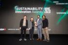 Photo of SOM team based in Dubai collecting award on-stage at the Sustainability Innovation Awards ceremony.