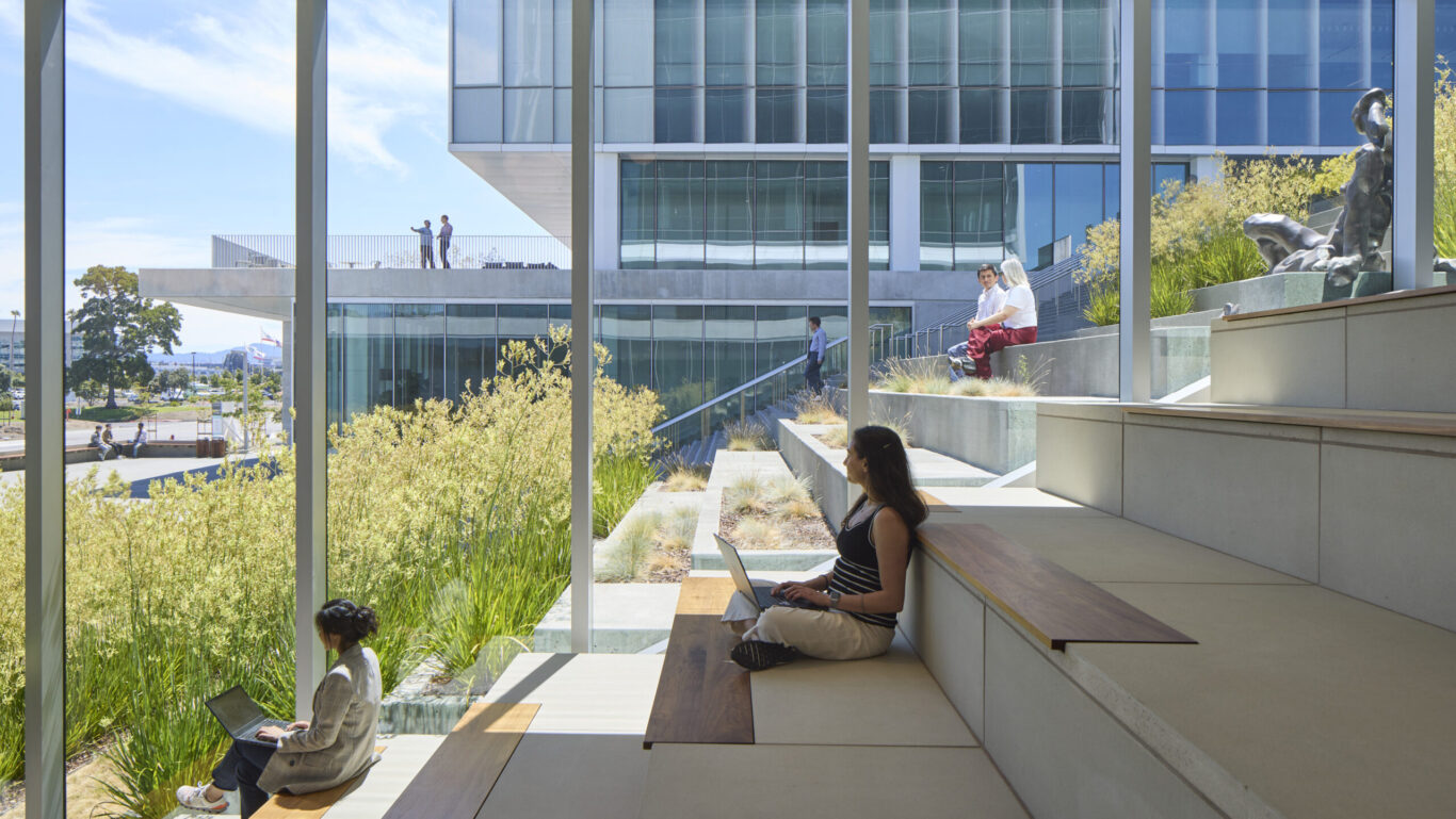 Slide 4 of 6, Bringing biotech research to the edge of San Francisco Bay, the Genesis Marina campus creates a sense of community and connection to the environment.