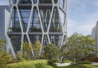 Sany iROOTECH Headquarters viewed from the garden on the podium level.