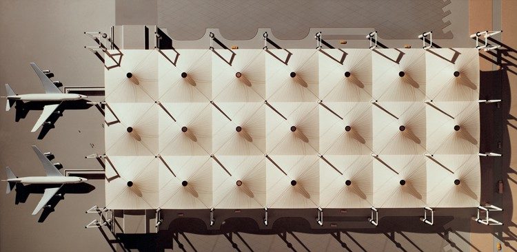 Slide 1 of 1, Model of one of the five modules making up each half of the Hajj Terminal.