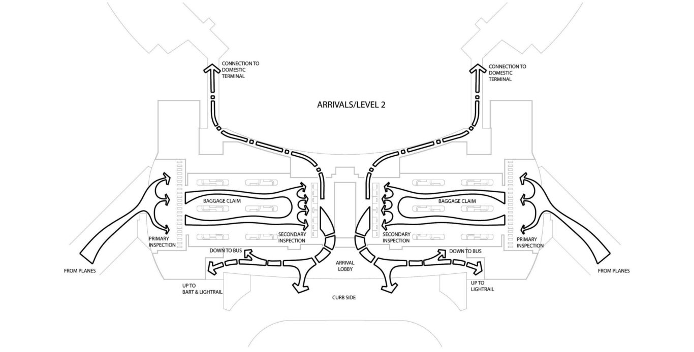 Slide 1 of 1, The arrivals and departures levels are designed to help passengers find their way intuitively. Image © SOM.