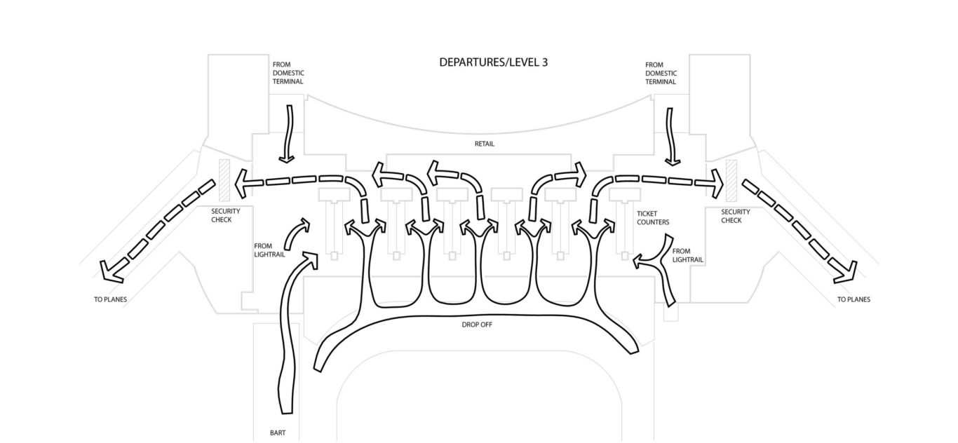 Slide 1 of 1, The arrivals and departures levels are designed to help passengers find their way intuitively. Image © SOM.