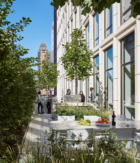 People gathered in an outdoor area of 15 West 61st