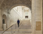 Staircase inside a museum lobby