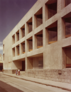 Street view of a three-story office building