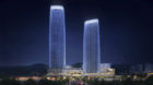 Rendering of Taipei Twin Towers that demonstrates of the nighttime lighting design.